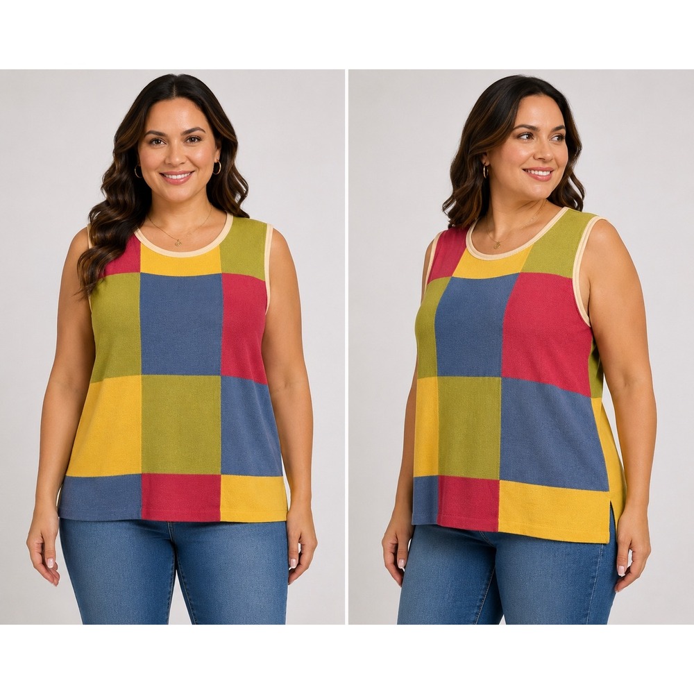 Jones New York Sport Womens Multicolor Patchwork Cotton Knit Sweater‎ Tank Top M